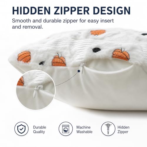 Halloween Pillow Covers 18x18 Inches - 2 Pack Ghost Pumpkin Plush Cushion Covers - Orange
