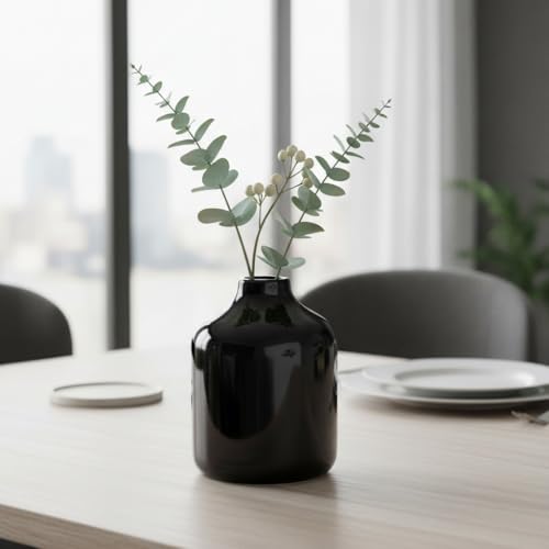 Black Ceramic Vase - 5 Inch Modern Home Decor Centerpiece