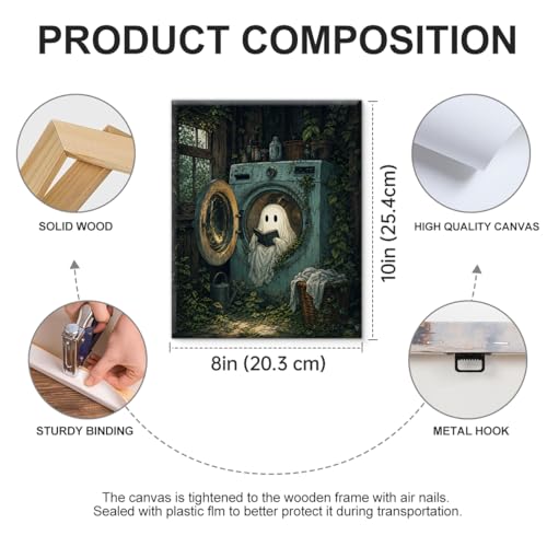 Halloween Ghost in Washing Machine Canvas Wall Art - Laundry Variation