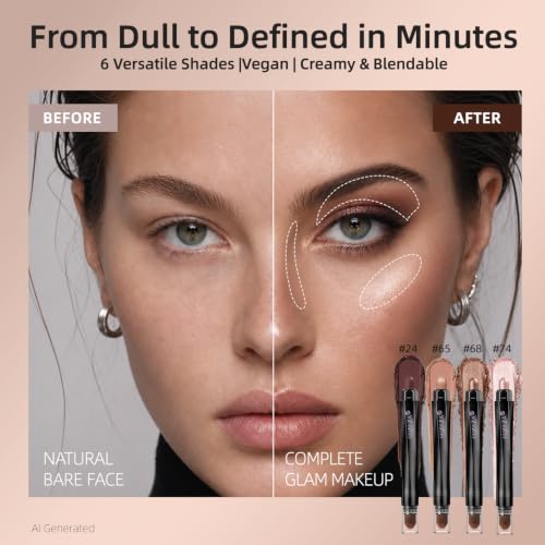LUXAZA PRO 6PCS Neutral Shimmer Makeup Stick Set for Eyes & Face - Nude Brown