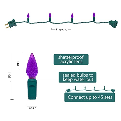 Purple C6 LED Christmas Lights String 50 Count Outdoor Garden Patio Decoration