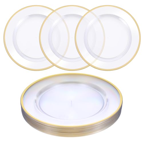 25 Pack 12-Inch Gold Trim Clear Plastic Charger Plates for Events and Weddings
