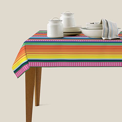 Colorful Mexican Blanket Serape Tablecloth - 54x72 Inches Waterproof Picnic Cover with Black 6x6 Variation
