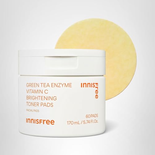 innisfree Green Tea Enzyme Vitamin C Toner Pads, Korean Brightening Face Pads for Dark Spots, Radiance, and Even Skin Tone