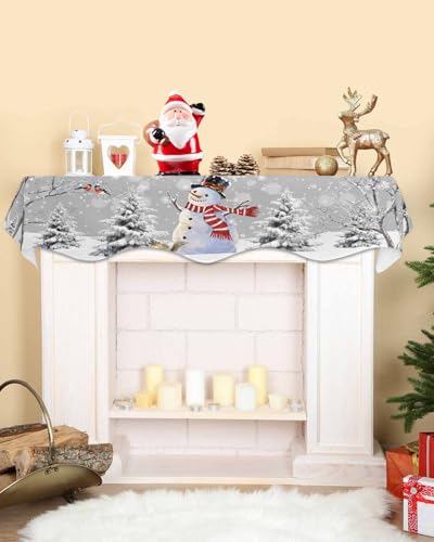 Winter Snowman Fireplace Mantel Scarf Cover - 90" L x 17" W Christmas Holiday Decor - Christmasech4958