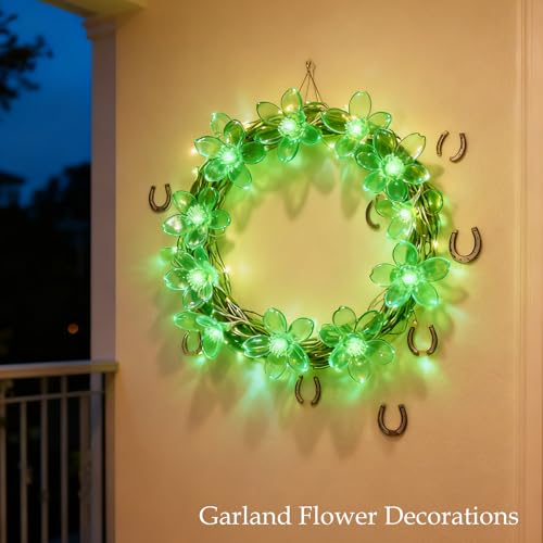 Green Flower String Lights 10ft 30 LEDs USB & Battery Operated for Holiday Decor