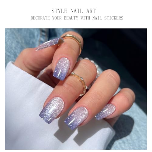 Semi Cured Gel Nail Strips with Cat Eye Effect - Easy DIY Nail Art Wraps