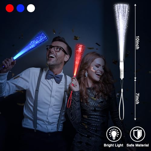 Glow Fiber Wand Set - 36 Pack Red Blue White Light Up Glow Sticks with 3 Flashing Modes for Parties and Events - Variation: Red Blue White