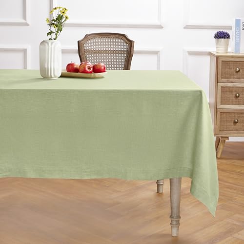 Pure Linen Tablecloth 54 x 72 Inches - Olive Chambray, Handcrafted, OEKO-TEX Certified