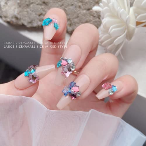 Small 50pcs Crystal Star Nail Charms - Multicolor 3D Glitter Gems for DIY Nail Art