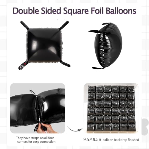 Black Square Foil Balloon Wall Kit - 36pcs Backdrop for Celebrations & Events - Variation: Black