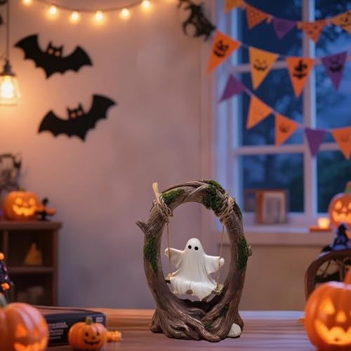 Halloween Swing Ghost Decor - Cute Resin Window Sill Ornament for Parties & Outdoor