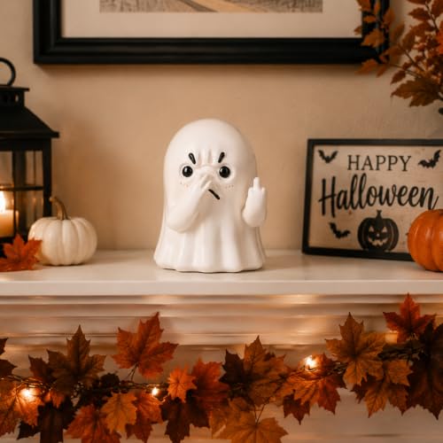Funny Ghost Figurine Holding Nose - Halloween Decor with Middle Finger Variation