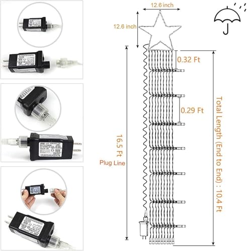Christmas Star String Lights 320 LED 9x12Ft Outdoor Fairy Lights with 8 Modes - White Star Variation