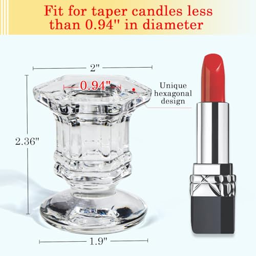 Lanttu Clear Glass Candle Holders Set - Hexagonal Taper Candle Holders Bulk, 12 Pieces