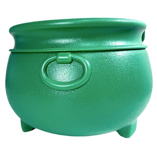 Large Green Cauldron for Candy Treats & Party Decor - 12 Inch Plastic Leprechaun Kettle