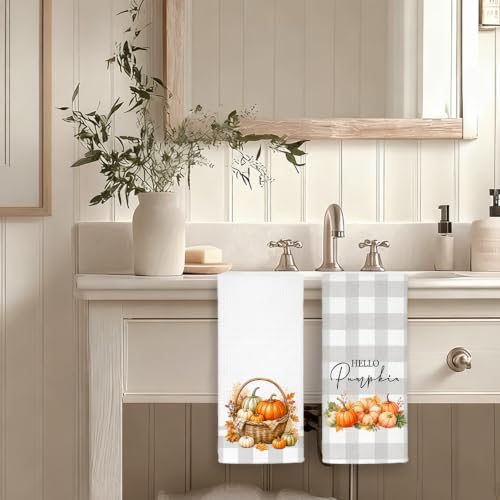 Fall Pumpkin Kitchen Towels Set of 2 - Autumn Decoration, Soft Microfiber, 16x24 Inches - Autumn5