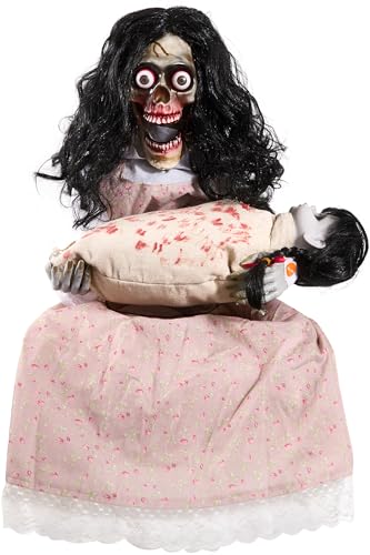 Animatronics Sitting Skeleton & Doll Halloween Decor - Sound & Light Up Eyes