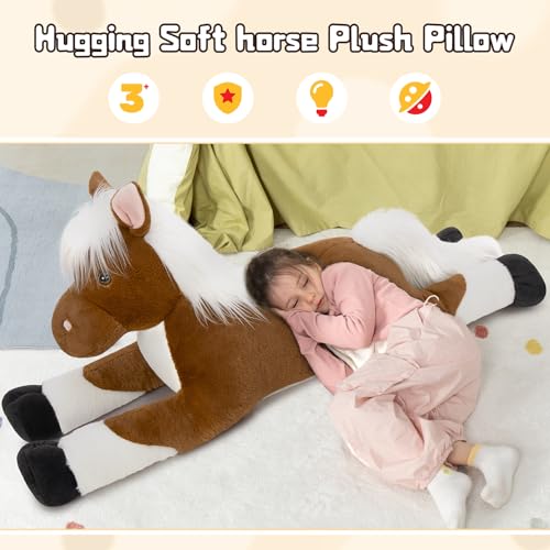 Dark Brown 43.3 Inch Giant Horse Stuffed Animal Plush Toy for Kids & Decor
