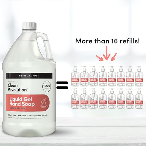 Liquid Gel Hand Soap Refill Geranium Mint - 128 Fl Oz, Moisturizing & Sulfate-Free, Essential Oils, Bulk Pack with Variation GEL - Geranium Mint / 128 Fl Oz