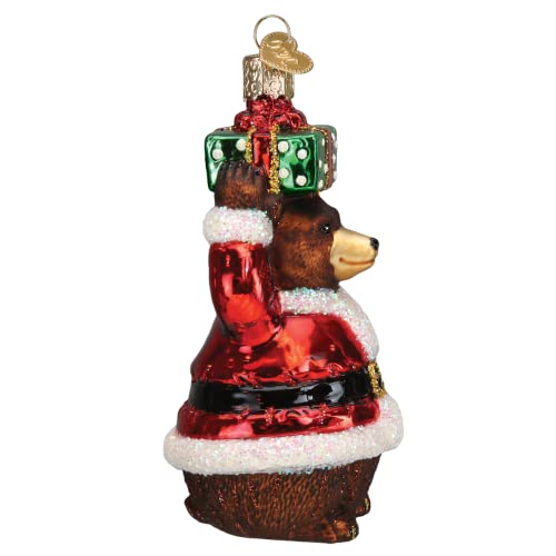 Christmas Bear Glass Blown Ornament - Handcrafted Holiday Wildlife Decoration