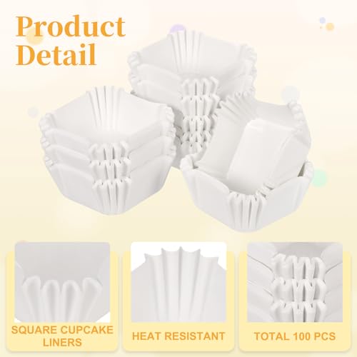 Mini Square Paper Cupcake Liners - White, 100pcs, Disposable Baking Cups for Desserts & Parties