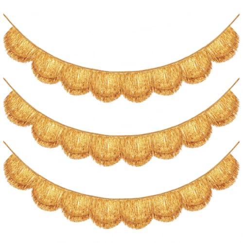 Nihaoya Gold Fringe Banner Set - 3 Pieces, 6.6 Ft Party Backdrop & Decor - Gold-3pc