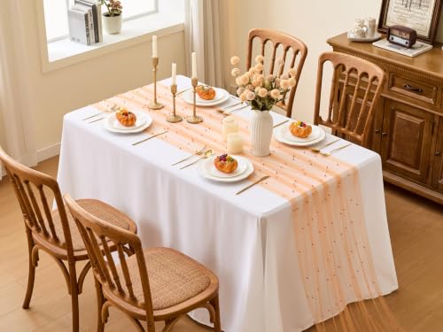 Orange Pearl Table Runner 120 Inch Fall Wedding Party Decor - 10ft