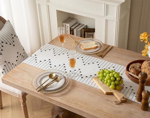 Black Beige Cotton Linen Table Runner 13 x 90 Inch Rustic Boho Home Decor - Variation of THIS listing