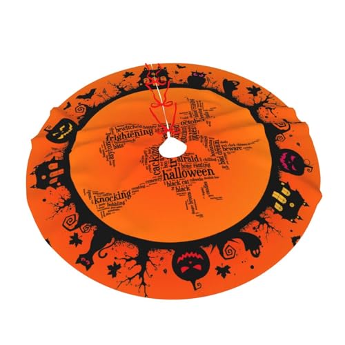Halloween Witch Flying Over Christmas Tree Skirt 36-Inch Rustic Fall Decorations