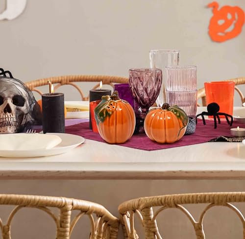 Halloween Pumpkin Salt & Pepper Shaker Set of 2 Ceramic Orange Gourds