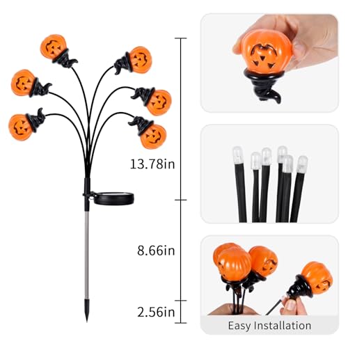 Outdoor Halloween Pumpkin Stake Lights with Solar Fireflies - Waterproof Yard Decor
