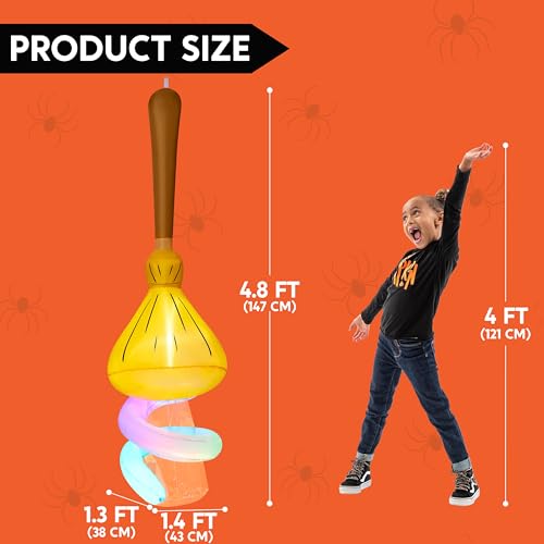 5FT Inflatable Halloween Witch with Glowing Broomstick and LED Lights - Indoor Outdoor Decor