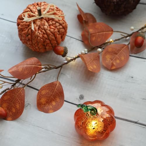 Orange Glass Pumpkin Lights Set of 3 - Fall Halloween Thanksgiving Decor