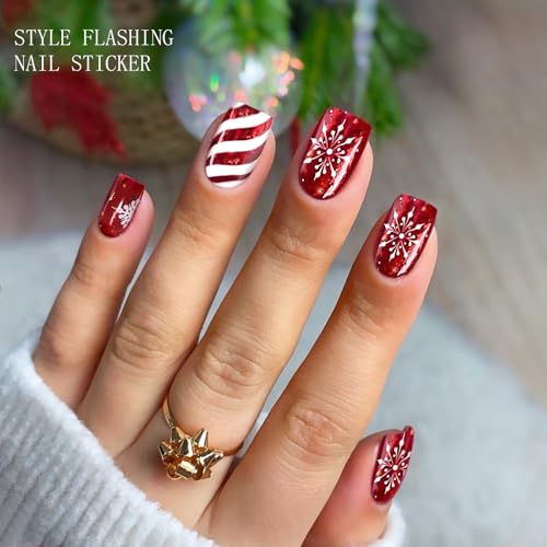 Semi Cured Gel Nail Art Stickers Christmas Nail Wraps - 20 Strips