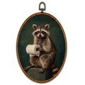 Funny Raccoon Wall Art - Toilet Paper Bath Oval Canvas Decor 8.6x11.4 inches - Raccoon Variation