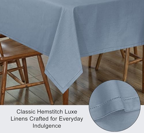 Cotton Linen Table Cloth 84x60 Inches - Grey, Hemstitched, Elegant Dining Accessory