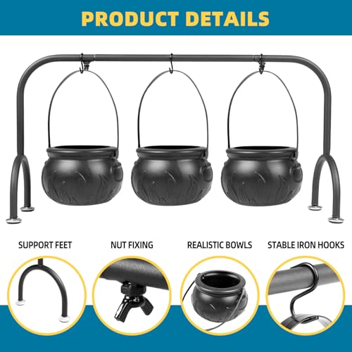 Halloween Cauldron Candy Bowls Set of 3 with Iron Rack Indoor Decorations