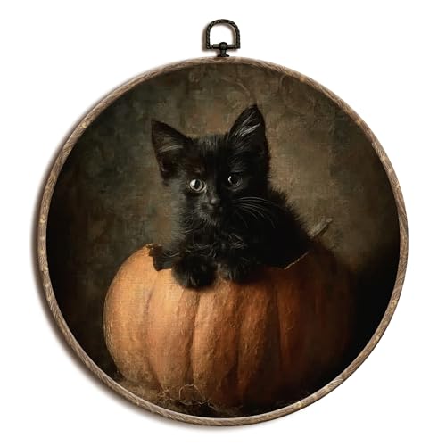 Yorhifa Black Cat Fall Pumpkin Round Wall Art - Variation 7, 10x10in
