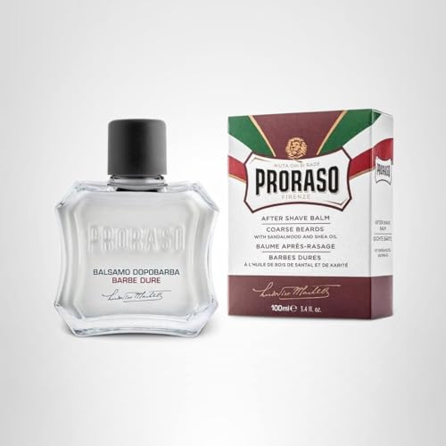 Proraso After Shave Balm - Sandalwood Oil & Shea Butter - Moisturizing & Nourishing After Shave Cream for Coarse or Hard Beards - Premium Italian Shaving for Men - 3.4oz