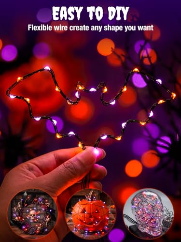Halloween Fairy Lights 2 Pack - Battery & USB Powered, Timer, Dimmable, Orange Purple