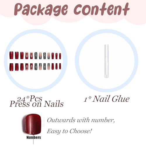 BABALAL Gothic Press on Nails Set - Black & Red Spider Web Halloween Variation BNO311