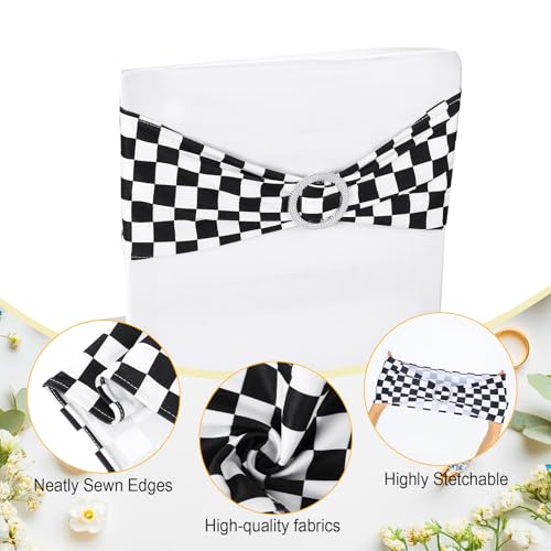 Black and White Checkerboard Chair Sashes with Table Runner Set for Weddings Parties