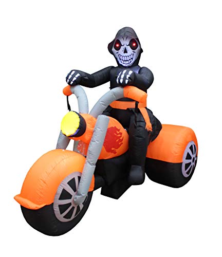 6 ft Halloween Inflatable Skeleton Motorcycle with LED Lights Yard Decor