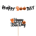 Halloween Banner and Cake Topper Set - Glitter Black Happy Boo Day Decorations