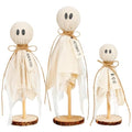 Set of 3 Rustic Wooden Ghost Halloween Decorations for Centerpiece and Mantel