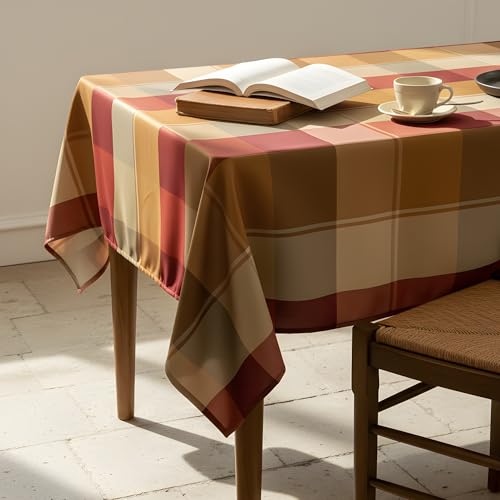 Polyester Plaid Tablecloth 60x102 Inches Spillproof Indoor Outdoor