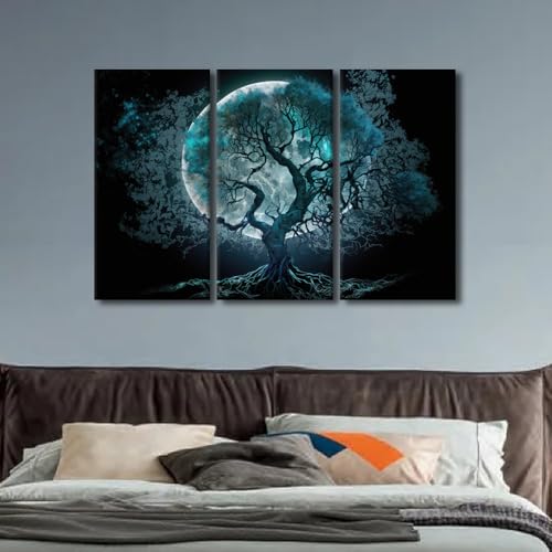 Modern Wall Art Canvas - Tree of Life Moonlight Scene 42x28 in - Variation of Artwork-04