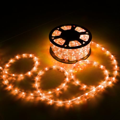 Orange 50ft LED Rope Lights Outdoor Waterproof Connectable Decorative Lighting