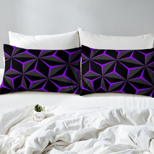 Neon Honeycomb Sheet Set King Size - Geometric 3D Purple Bedding for Teens & Adults - Multi 107